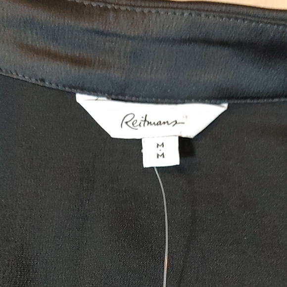 NWT WOMEN'S BLACK SHORT SLEEVE SATIN BUTTON DOWN BLOUSE SIZE MEDIUM - Picture 8 of 10